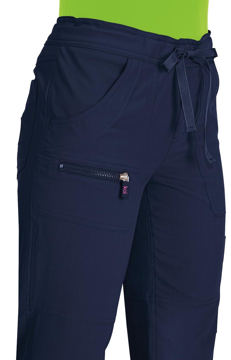 KOI Lite Peace Women's 6-Pocket Stretch Scrub Pants Navy Medium Tall - Image 3
